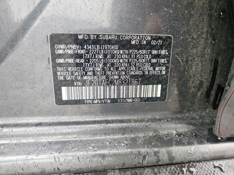 Aukcja sprzedaży 2021 Subaru Crosstrek, vin: JF2GTAEC2M8321867, numer aukcji: 62302666