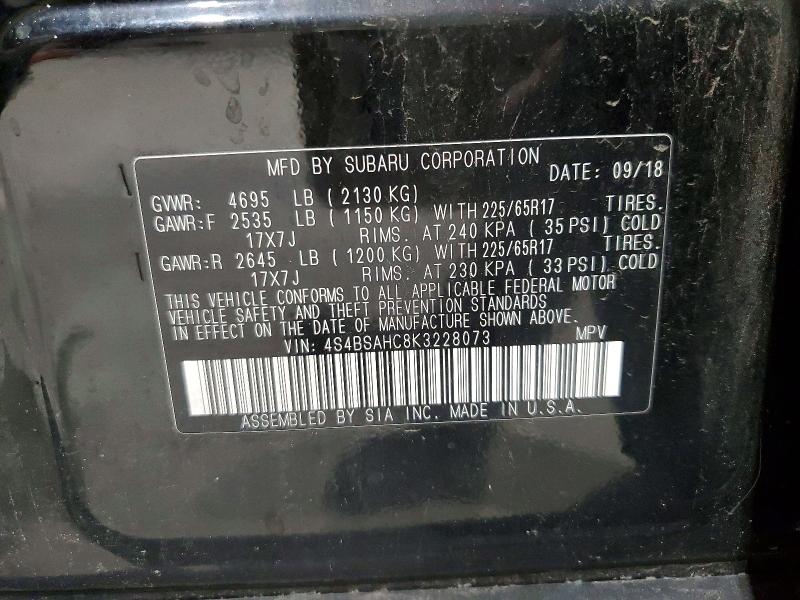 60428356 :رقم المزاد ، 4S4BSAHC8K3228073 vin ، 2019 Subaru Outback مزاد بيع