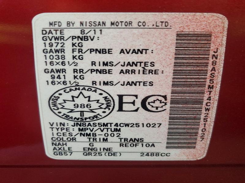 Aukcja sprzedaży 2012 Nissan Rogue, vin: JN8AS5MT4CW251027, numer aukcji: 85993675