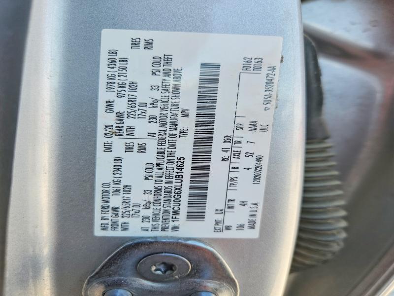 2020 Ford Escape მანქანა იყიდება აუქციონზე, vin: 1FMCU0G6XLUB14625, აუქციონის ნომერი: 62170796
