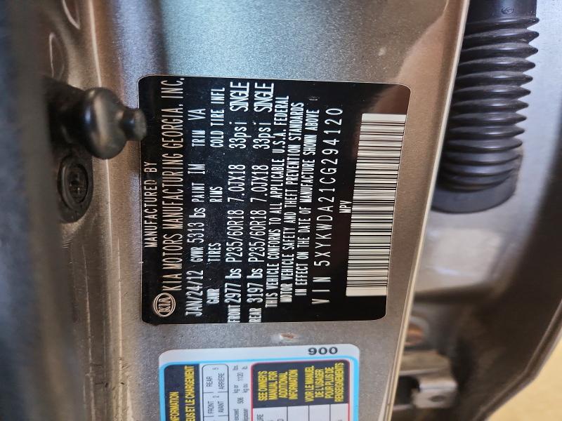 2012 Kia Sorento მანქანა იყიდება აუქციონზე, vin: 5XYKWDA21CG294120, აუქციონის ნომერი: 85623605