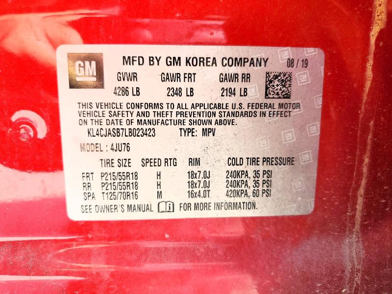 63140636 :رقم المزاد ، KL4CJASB7LB023423 vin ، 2020 Buick Encore مزاد بيع