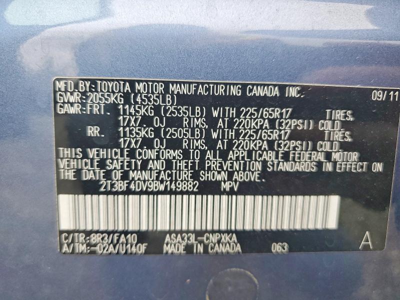 2011 Toyota Rav4 მანქანა იყიდება აუქციონზე, vin: 2T3BF4DV9BW149882, აუქციონის ნომერი: 60526426
