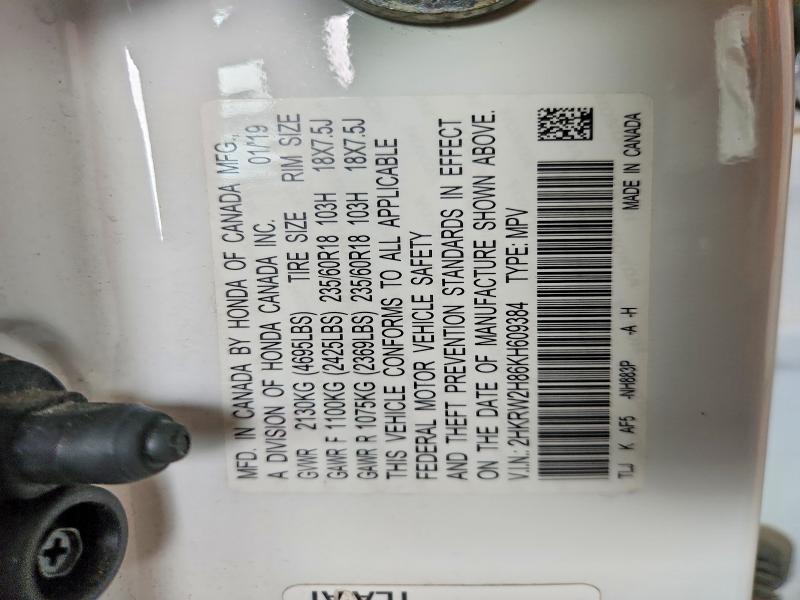 Продаж на аукціоні авто 2019 Honda Cr-v, vin: 2HKRW2H86KH609384, номер лоту: 59288306