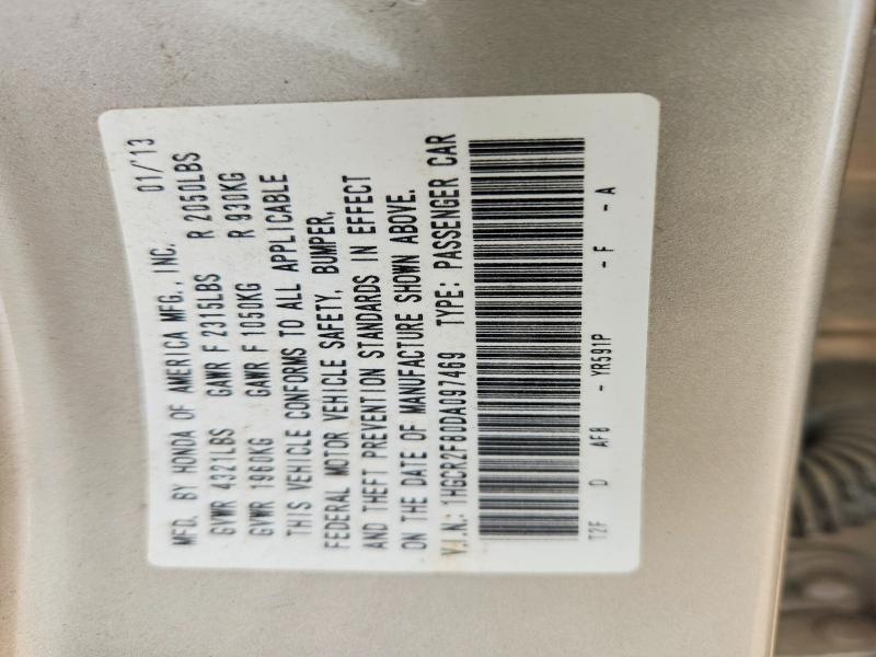 2013 Honda Accord მანქანა იყიდება აუქციონზე, vin: 1HGCR2F80DA097469, აუქციონის ნომერი: 62279036