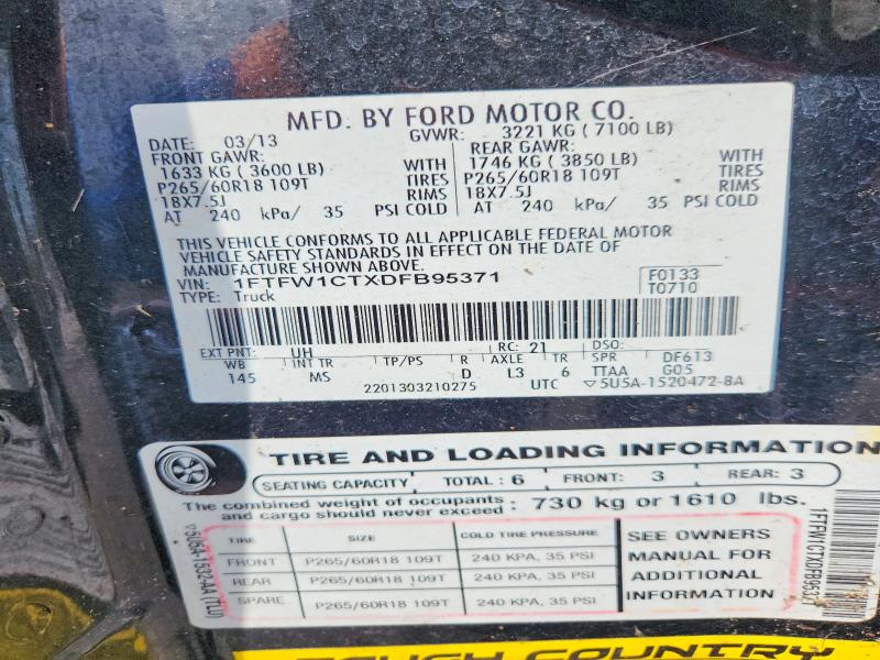 2013 Ford F150 მანქანა იყიდება აუქციონზე, vin: 1FTFW1CTXDFB95371, აუქციონის ნომერი: 60803276