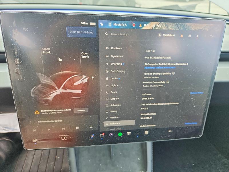 2025 Tesla Model 3 მანქანა იყიდება აუქციონზე, vin: 5YJ3E1EB4SF011022, აუქციონის ნომერი: 57969806