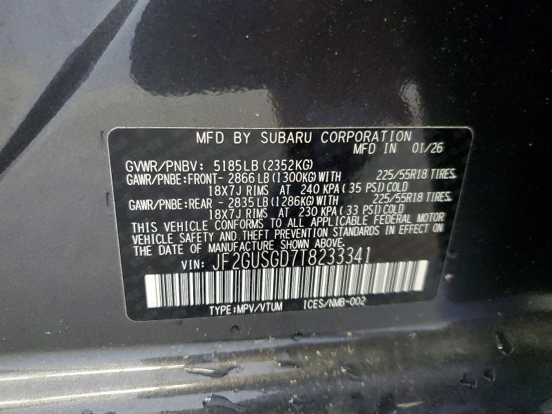 Aukcja sprzedaży 2026 Subaru Crosstrek, vin: JF2GUSGD7T8233341, numer aukcji: 61105646