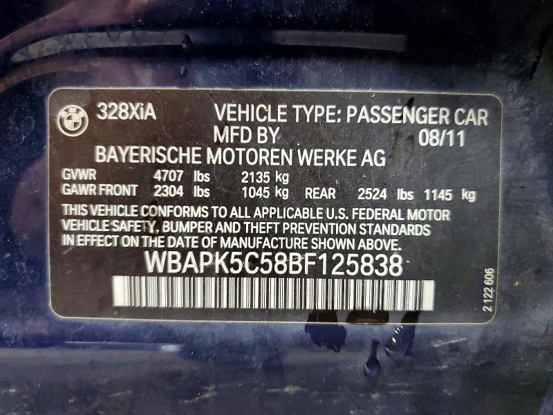 Aukcja sprzedaży 2011 Bmw 328, vin: WBAPK5C58BF125838, numer aukcji: 59343346