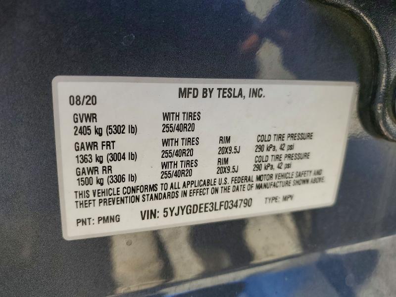 61887736 :رقم المزاد ، 5YJYGDEE3LF034790 vin ، 2020 Tesla Model Y مزاد بيع