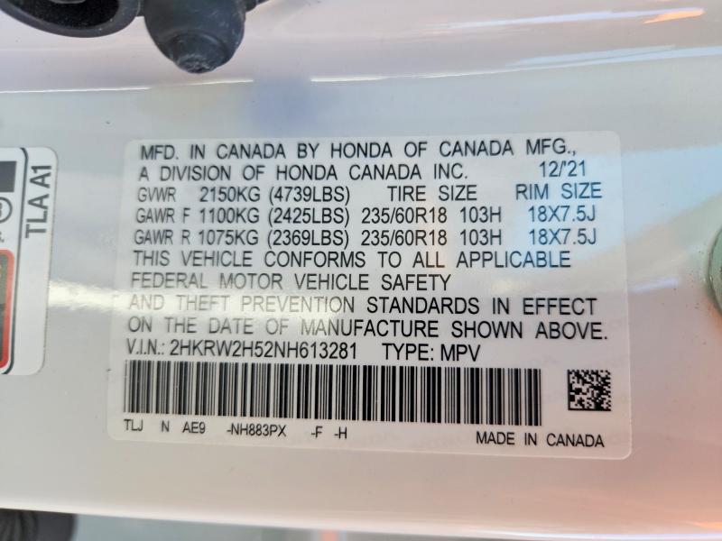 Aukcja sprzedaży 2022 Honda Cr-v, vin: 2HKRW2H52NH613281, numer aukcji: 62034266
