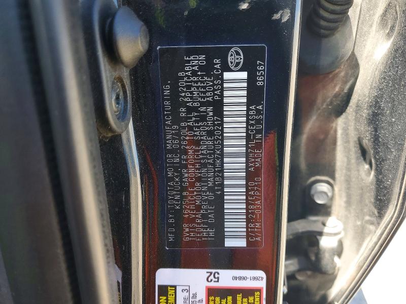 60828776 :رقم المزاد ، 4T1B21HK7KU520217 vin ، 2019 Toyota Camry Hybrid مزاد بيع
