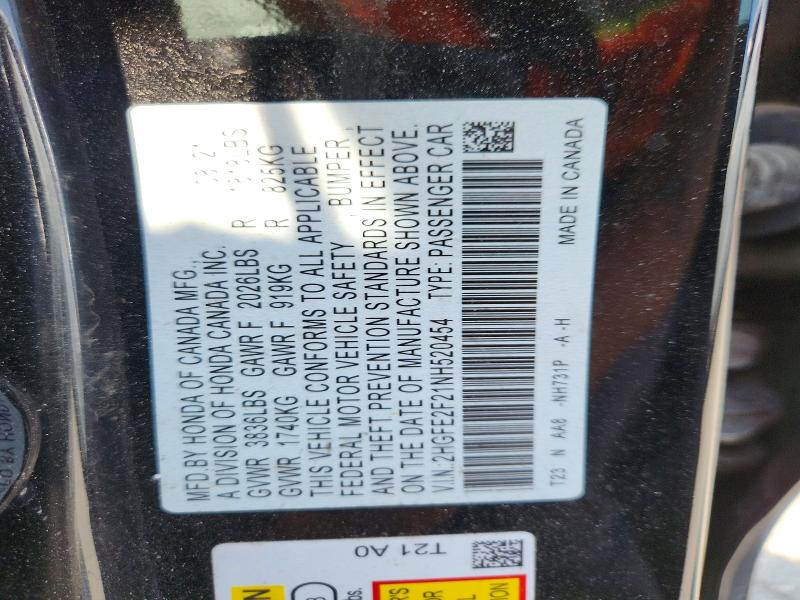 Продажа на аукционе авто 2022 Honda Civic, vin: 2HGFE2F21NH520454, номер лота: 60978696