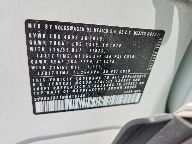 60070506 :رقم المزاد ، 3VVAX7B21NM016740 vin ، 2022 Volkswagen Taos مزاد بيع
