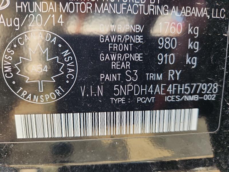 Aukcja sprzedaży 2015 Hyundai Elantra, vin: 5NPDH4AE4FH577928, numer aukcji: 60149756