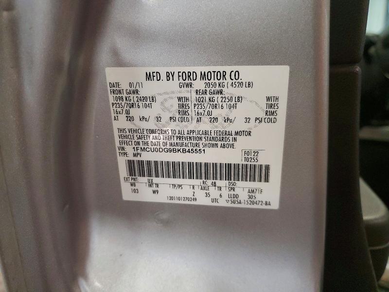 60601766 :رقم المزاد ، 1FMCU0DG9BKB45551 vin ، 2011 Ford Escape مزاد بيع