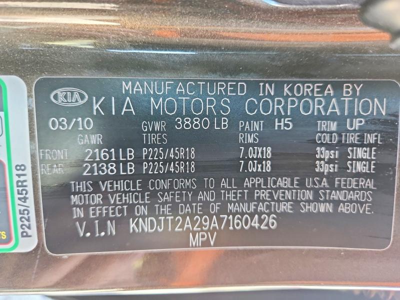 60989696 :رقم المزاد ، KNDJT2A29A7160426 vin ، 2010 Kia Soul مزاد بيع