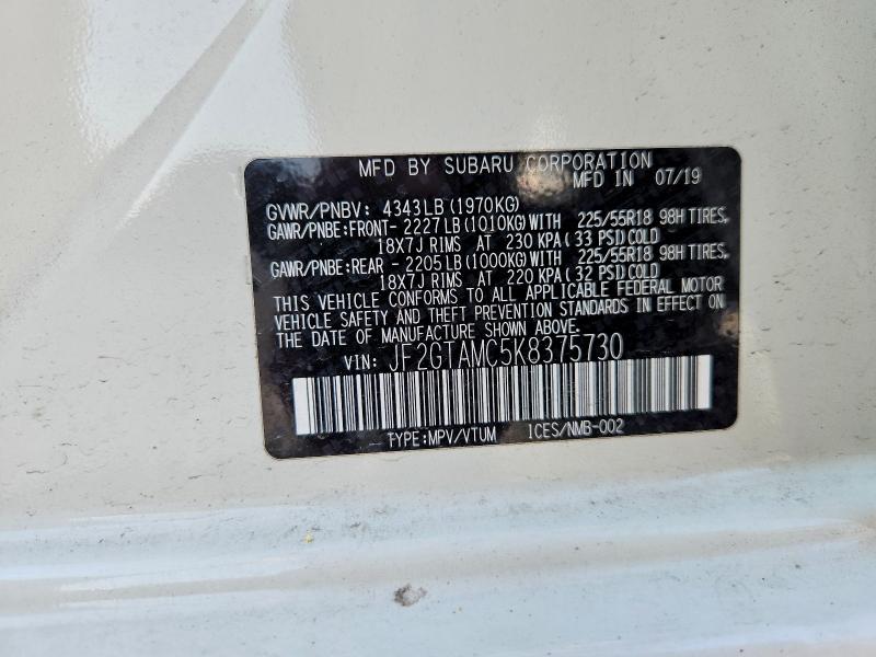 61334186 :رقم المزاد ، JF2GTAMC5K8375730 vin ، 2019 Subaru Crosstrek مزاد بيع