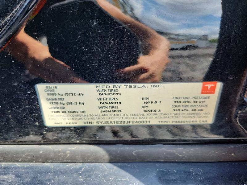 2018 Tesla Model S მანქანა იყიდება აუქციონზე, vin: 5YJSA1E28JF248831, აუქციონის ნომერი: 60523016