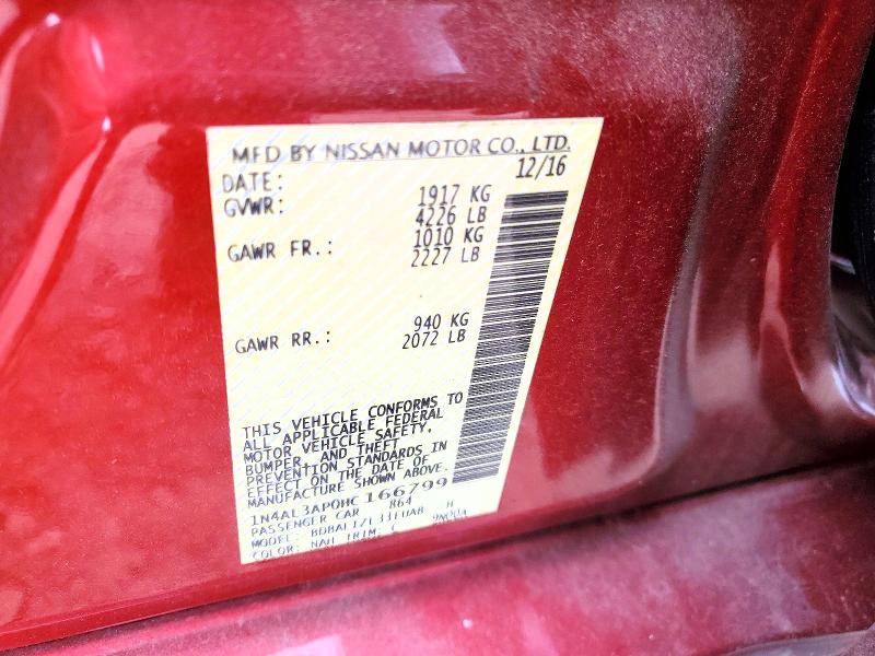 59798036 :رقم المزاد ، 1N4AL3AP0HC166799 vin ، 2017 Nissan Altima مزاد بيع