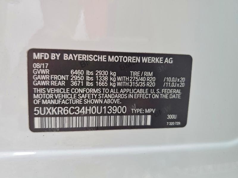 2017 Bmw X5 მანქანა იყიდება აუქციონზე, vin: 5UXKR6C34H0U13900, აუქციონის ნომერი: 62650626