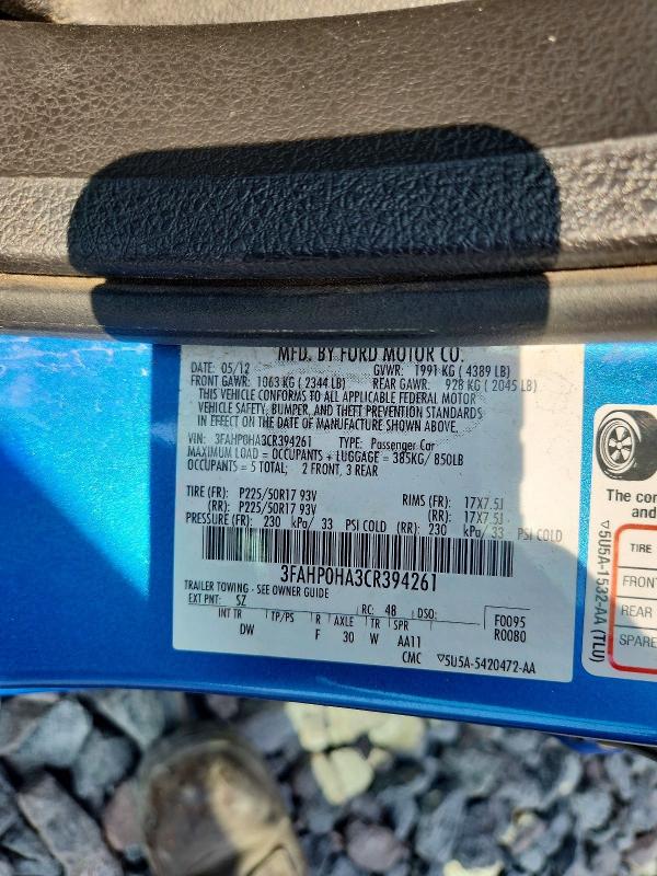 Aukcja sprzedaży 2012 Ford Fusion, vin: 3FAHP0HA3CR394261, numer aukcji: 63107456