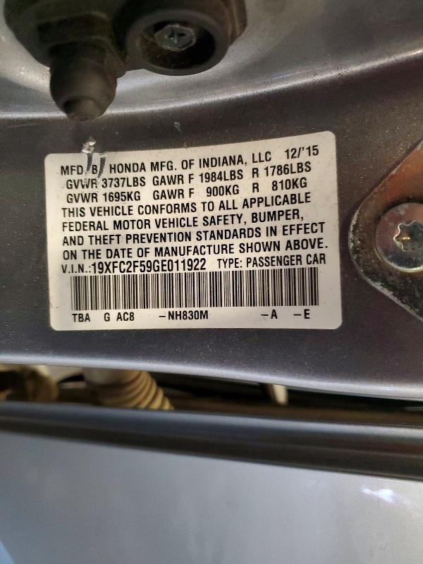 Продажа на аукционе авто 2016 Honda Civic, vin: 19XFC2F59GE011922, номер лота: 59747436