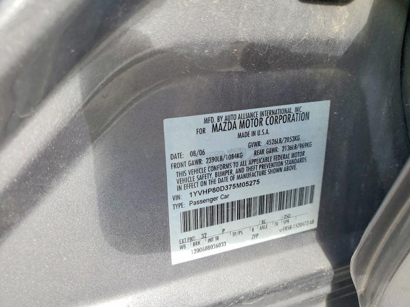 Aukcja sprzedaży 2007 Mazda 6, vin: 1YVHP80D375M05275, numer aukcji: 61738786