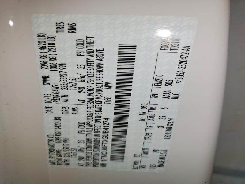 2016 Ford Escape მანქანა იყიდება აუქციონზე, vin: 1FMCU0F7XGUB41274, აუქციონის ნომერი: 61403746