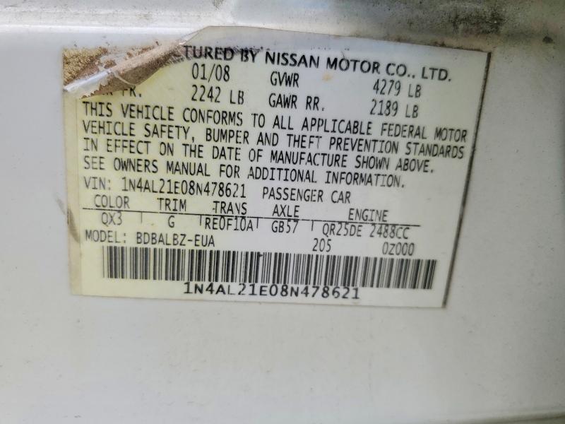 61783536 :رقم المزاد ، 1N4AL21E08N478621 vin ، 2008 Nissan Altima مزاد بيع
