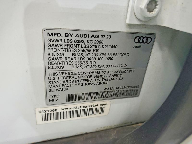 2021 Audi Q7 მანქანა იყიდება აუქციონზე, vin: WA1AJAF79MD010062, აუქციონის ნომერი: 60556716