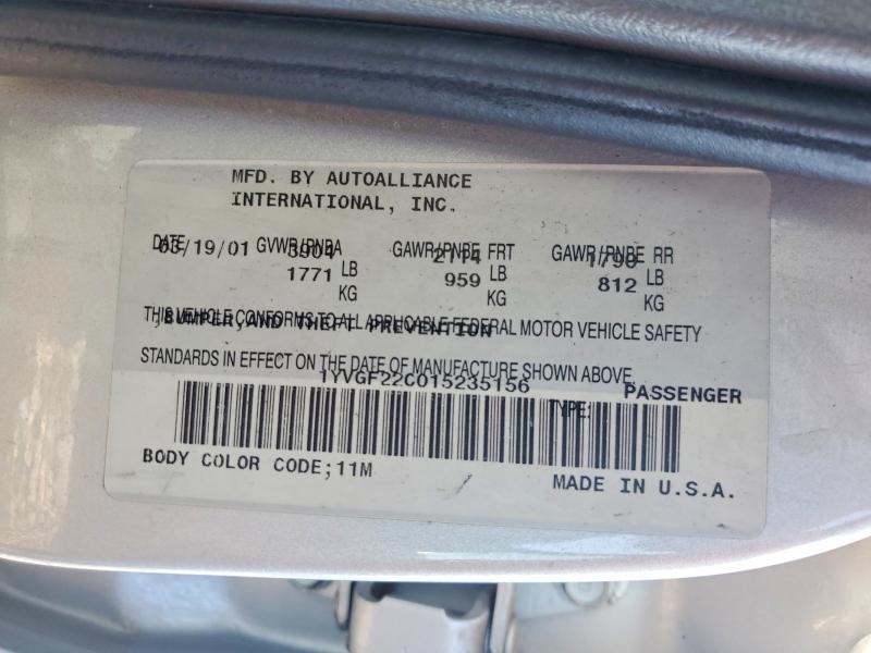 Продаж на аукціоні авто 2001 Mazda 626, vin: 1YVGF22C015235156, номер лоту: 63328786