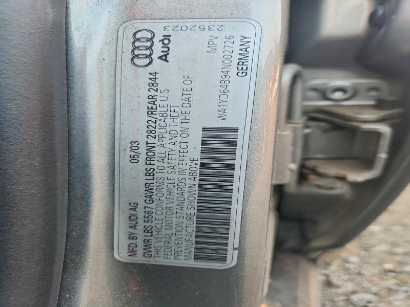 Aukcja sprzedaży 2004 Audi Allroad, vin: WA1YD64B94N002726, numer aukcji: 61540906