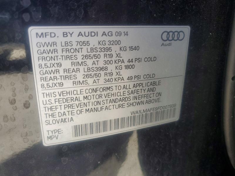60640826 :رقم المزاد ، WA1LMAFE9FD007938 vin ، 2015 Audi Q7 مزاد بيع