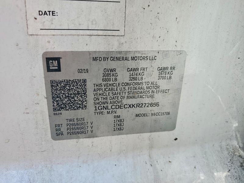 Продаж на аукціоні авто 2019 Chevrolet Tahoe, vin: 1GNLCDECXKR272656, номер лоту: 59973916