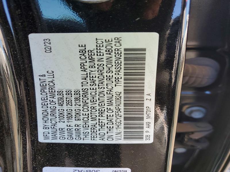 61194076 :رقم المزاد ، 1HGCY2F54PA008242 vin ، 2023 Honda Accord مزاد بيع