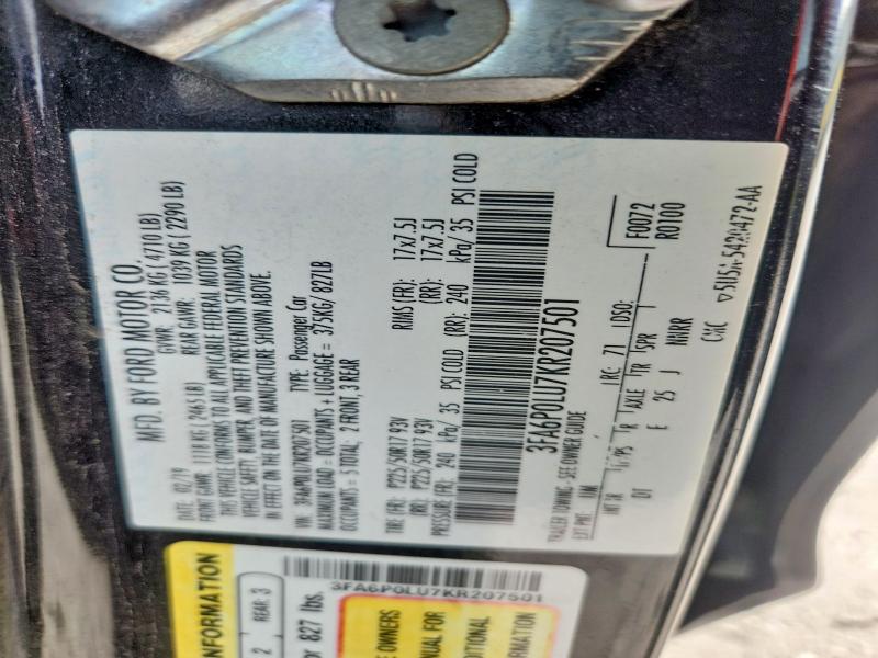 Продаж на аукціоні авто 2019 Ford Fusion, vin: 3FA6P0LU7KR207501, номер лоту: 62702326