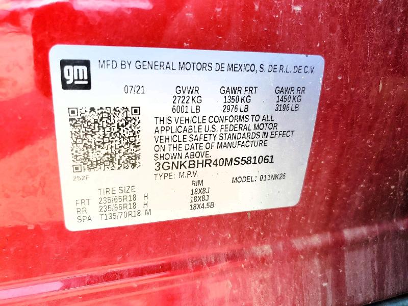 61159356 :رقم المزاد ، 3GNKBHR40MS581061 vin ، 2021 Chevrolet Blazer مزاد بيع