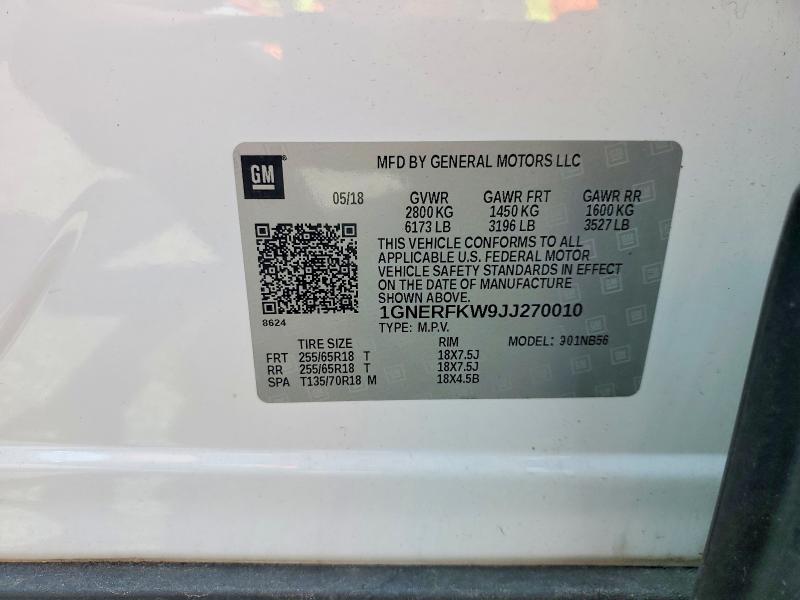 Aukcja sprzedaży 2018 Chevrolet Traverse, vin: 1GNERFKW9JJ270010, numer aukcji: 61212276