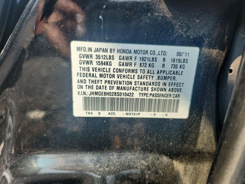 2011 Honda Fit მანქანა იყიდება აუქციონზე, vin: JHMGE8H52BS010422, აუქციონის ნომერი: 62612096