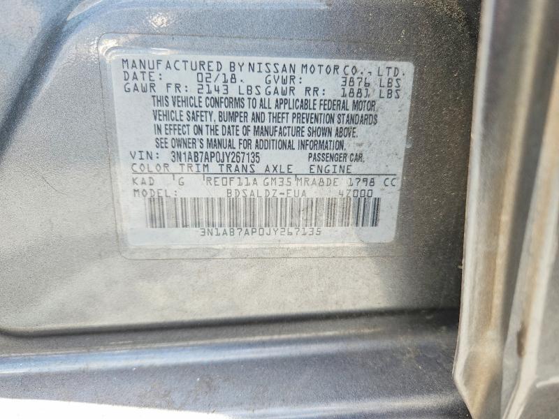 2018 Nissan Sentra მანქანა იყიდება აუქციონზე, vin: 3N1AB7AP0JY267135, აუქციონის ნომერი: 61599066