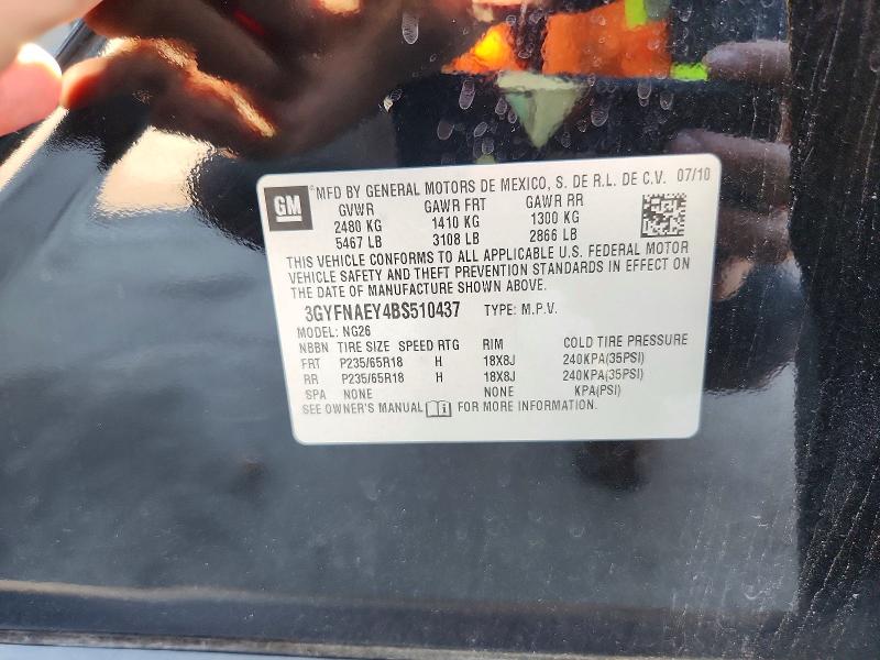 62853356 :رقم المزاد ، 3GYFNAEY4BS510437 vin ، 2011 Cadillac Srx مزاد بيع
