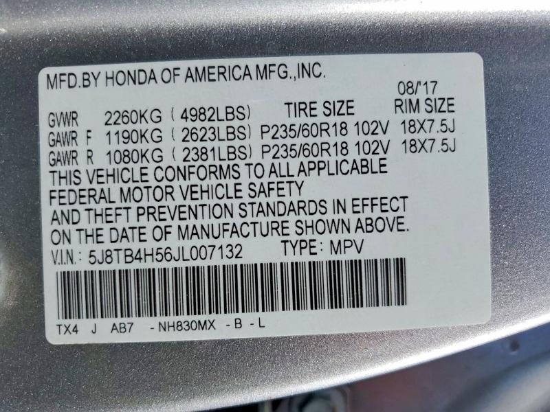 Aukcja sprzedaży 2018 Acura Rdx, vin: 5J8TB4H56JL007132, numer aukcji: 62100996
