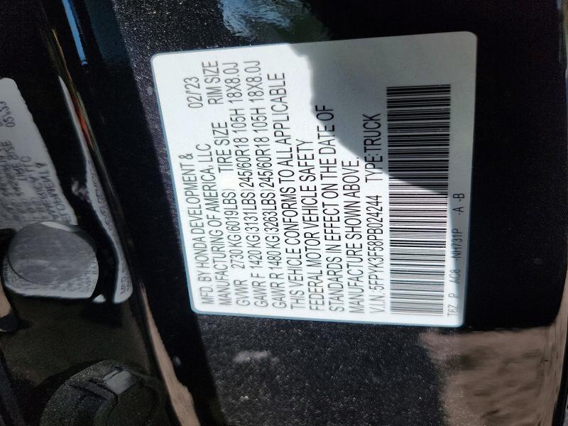 2023 Honda Ridgeline მანქანა იყიდება აუქციონზე, vin: 5FPYK3F58PB024244, აუქციონის ნომერი: 63474596