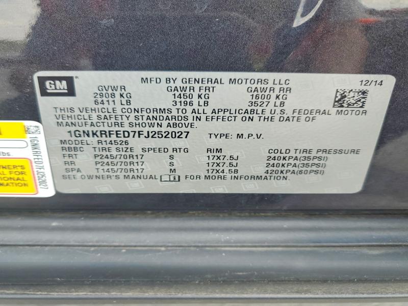 Продаж на аукціоні авто 2015 Chevrolet Traverse, vin: 1GNKRFED7FJ252027, номер лоту: 60296166