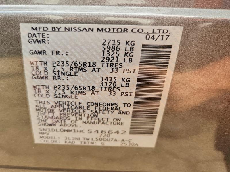 Aukcja sprzedaży 2017 Infiniti Qx60, vin: 5N1DL0MM1HC546642, numer aukcji: 60479096
