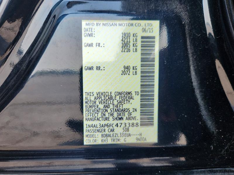 2015 Nissan Altima მანქანა იყიდება აუქციონზე, vin: 1N4AL3AP6FC473388, აუქციონის ნომერი: 63192916