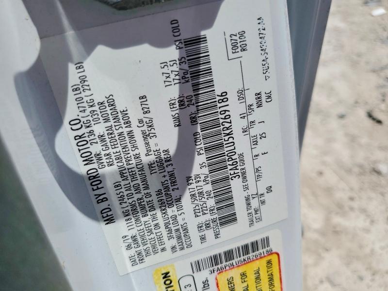 2019 Ford Fusion მანქანა იყიდება აუქციონზე, vin: 3FA6P0LU5KR269186, აუქციონის ნომერი: 62641716
