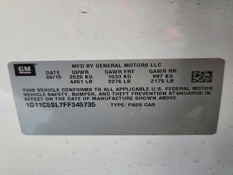 59723656 :رقم المزاد ، 1G11C5SL7FF345735 vin ، 2015 Chevrolet Malibu مزاد بيع