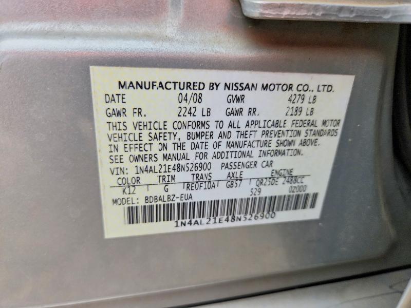 Aukcja sprzedaży 2008 Nissan Altima, vin: 1N4AL21E48N526900, numer aukcji: 59535966